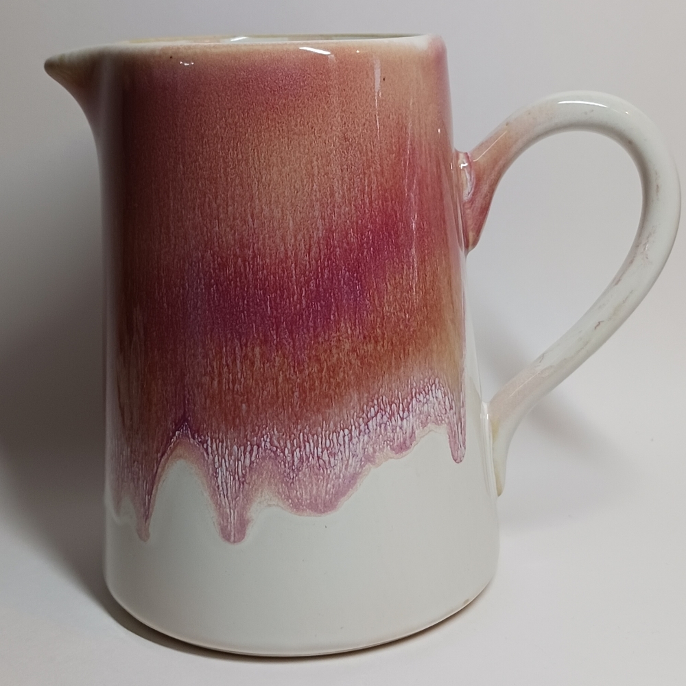 Teleflora Pink Iridescent Reactive Glaze Heart Stone Stoneware Pitcher 6.5" Vase